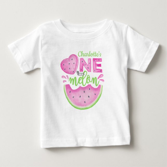 Pink One in a Melon 1st Birthday Baby T-Shirt (Front)