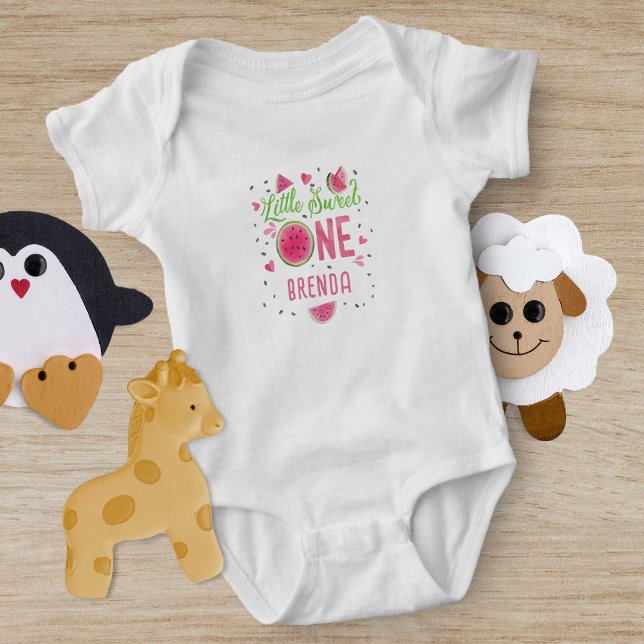 pink one in a melon, girl summer 1st birthday baby bodysuit (Creator Uploaded)