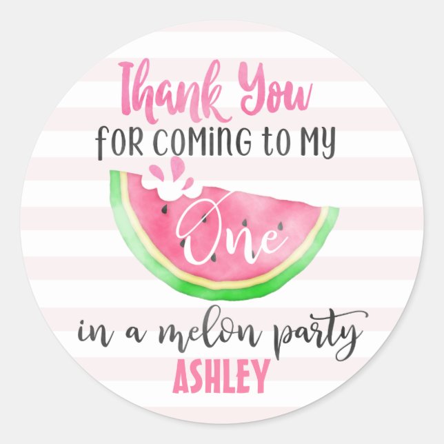 Pink one in a melon thank you birthday sticker (Front)