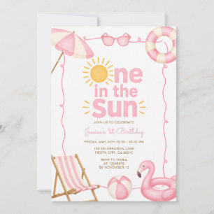 Pink One in the Sun 1st Birthday Summer Pool Party Invitation