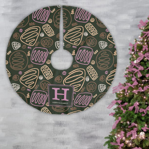 Pink One Line Artistic Drawing Pattern Monogram Brushed Polyester Tree Skirt