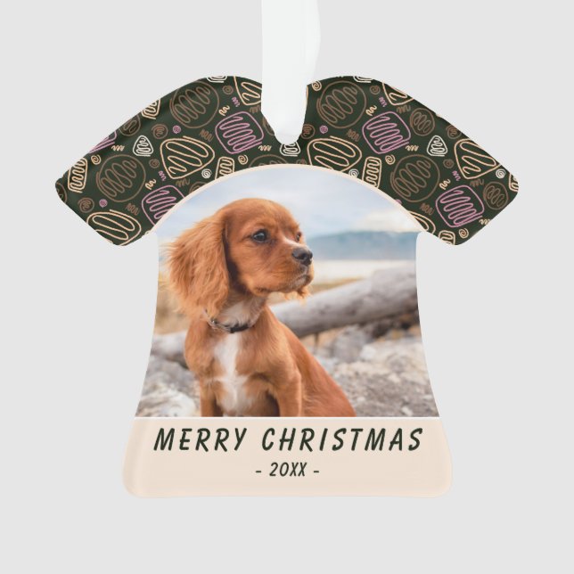 Pink One Line Dog Pet Photo Christmas Keepsake Ornament (Front)