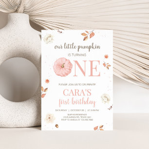 Pink One Little Pumpkin Birthday Party Invitation