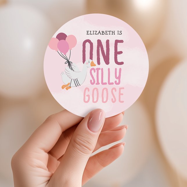 Pink One Silly Goose 1st Birthday Classic Round Sticker (Creator Uploaded)