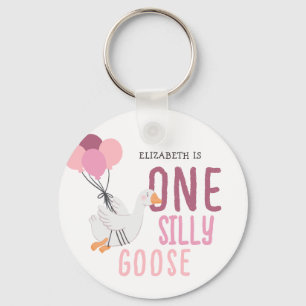 Pink One Silly Goose 1st Birthday Key Ring