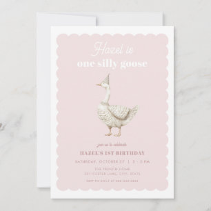 Pink One Silly Goose Girl 1st Birthday Invitation