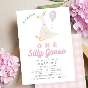 Pink One Silly Goose Girl 1st Birthday Invitation