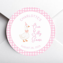 Pink One Silly Goose Rustic First Birthday Gingham