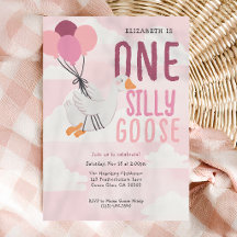 Pink One Silly Goose Whimsical 1st Birthday Party
