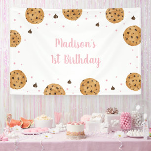 Pink One Sweet Cookie First Birthday Banner