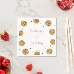 Pink One Sweet Cookie First Birthday Napkin