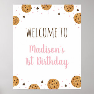 Pink One Sweet Cookie First Birthday Welcome Poster