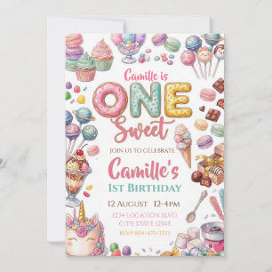 Pink One Sweet Girl 1st Birthday Invitation