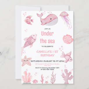 Pink Oneder the Sea Birthday Invitation