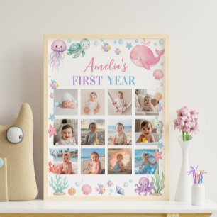 Pink Oneder the Sea Birthday Photo Milestone Sign