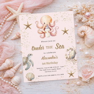 Pink oneder the sea girl 1st Birthday invitation