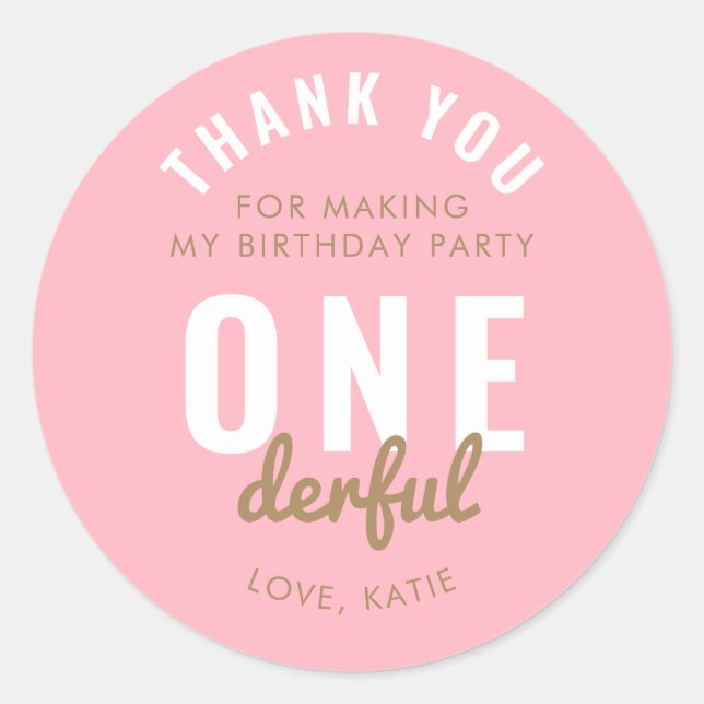 Pink ONEderful Birthday Round Sticker (Front)
