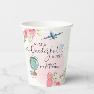Pink ONEderful World Girls 1st First Birthday Paper Cups