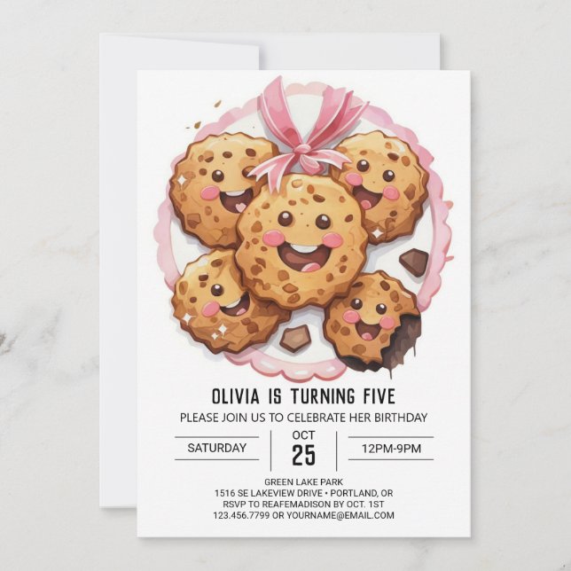 Pink Online Custom Cookies Birthday Invitation (Front)