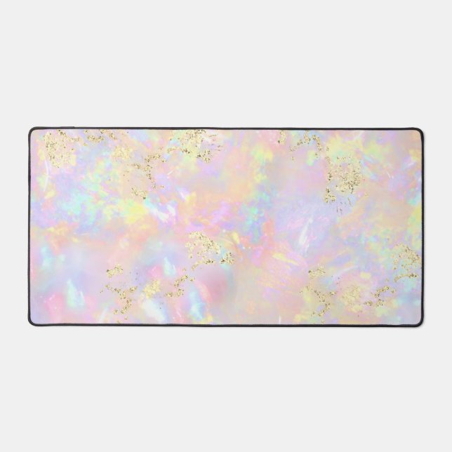 pink opal design faux chunky glitter desk mat (Front)