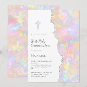 pink opal First Holy Communion Invitation