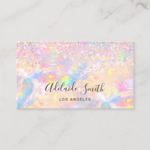 pink opal gemstone faux glitter business card