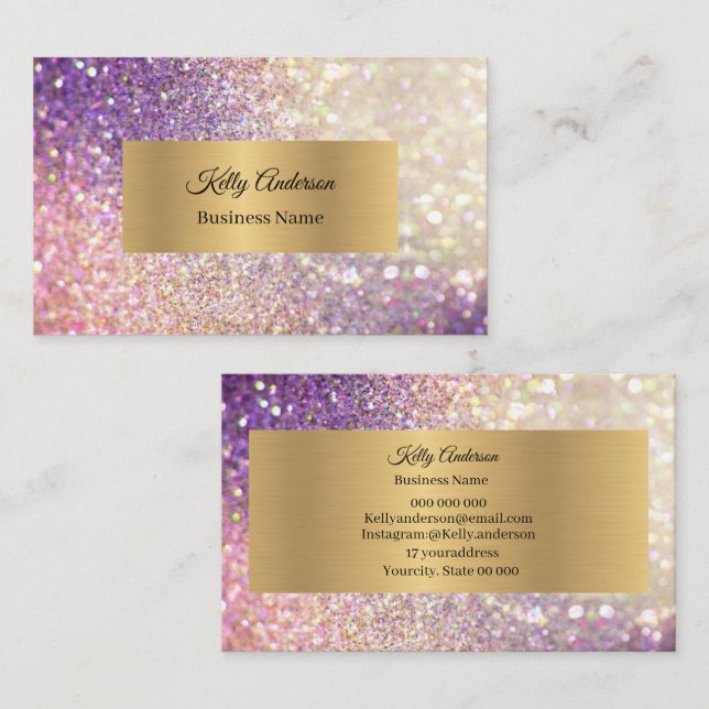 Pink opal gold textures marble business card (Front/Back)