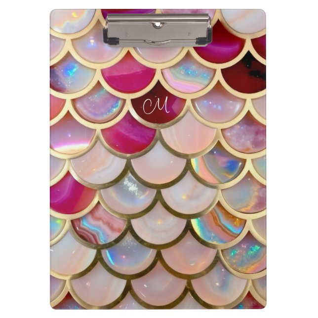 Pink Opal Iridescent Mermaid Scales Clipboard (Front)