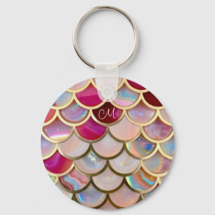 Pink Opal Iridescent Mermaid Scales Key Ring