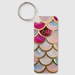 Pink Opal Iridescent Mermaid Scales Key Ring