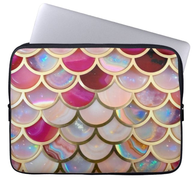 Pink Opal Iridescent Mermaid Scales Laptop Sleeve (Front)