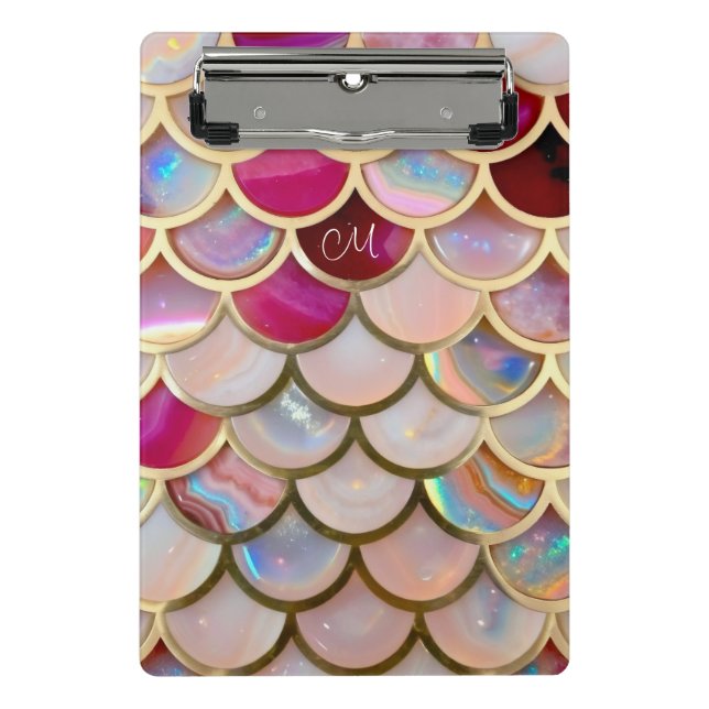 Pink Opal Iridescent Mermaid Scales Mini Clipboard (Front)