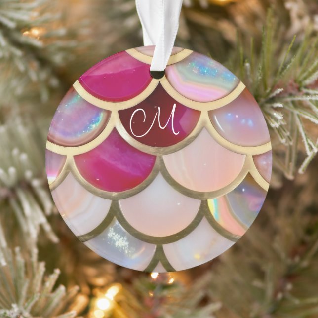 Pink Opal Iridescent Mermaid Scales Ornament (Tree)