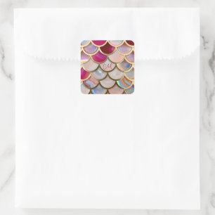 Pink Opal Iridescent Mermaid Scales Square Sticker