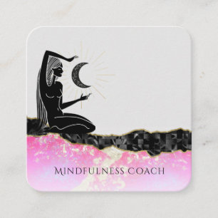 *~* Pink Opal Moon QR code GODDESS Meditate Square Business Card