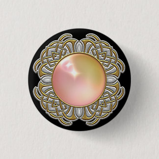 Pink Opal Pearl Jewel Gold Bezel on black 3 Cm Round Badge