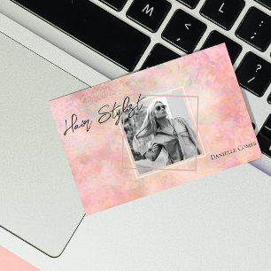 Pink Opal Stone Hair Stylist Business Cards