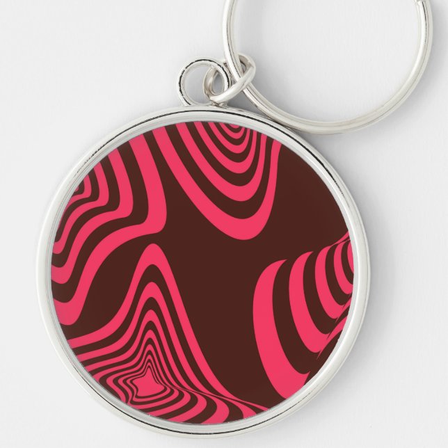 Pink, optic, trendy, cool abstract geometric shape key ring (Front)