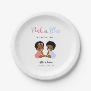 Pink or Blue African American Baby Gender Reveal Paper Plate