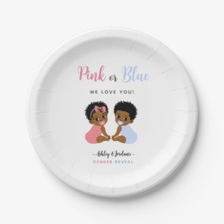 Pink or Blue African American Baby Gender Reveal Paper Plate