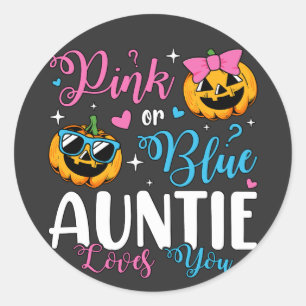 Pink Or Blue Auntie Loves You Pumpkin Baby Classic Round Sticker