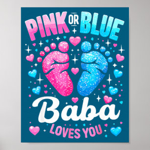 Pink or blue baba loves gender reveal baby shower poster