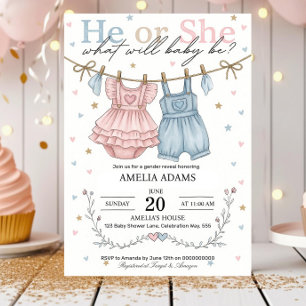 Pink or Blue Baby Clothes Gender Reveal Invitation