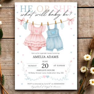 Pink or Blue Baby Clothes Gender Reveal Invitation