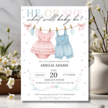 Pink or Blue Baby Clothes Gender Reveal Invitation