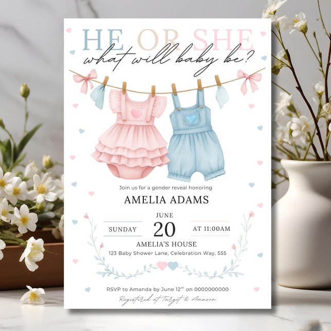 Pink or Blue Baby Clothes Gender Reveal Invitation (Creator Uploaded)