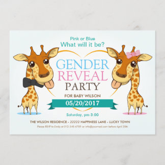 Pink or Blue Baby Giraffe Gender Reveal Party RSVP Invitation