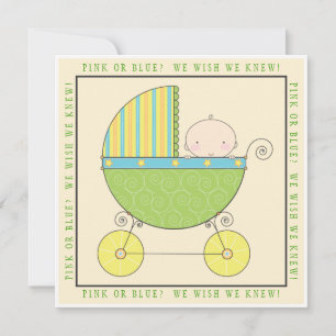 Pink or Blue? Baby in Carriage Neutral Baby Shower Invitation