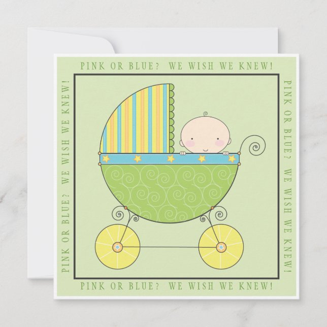 Pink or Blue? Baby in Carriage Neutral Baby Shower Invitation (Front)