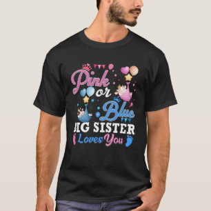 Pink Or Blue Big Sister Loves You Cow Baby Gender  T-Shirt